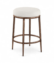 Load image into Gallery viewer, Ferro - Linen Textured Performance Fabric Upholstered Backless Counter Stool - Cream / Brushed Bronze