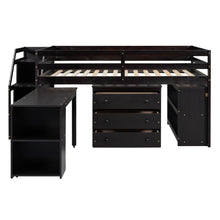 Load image into Gallery viewer, Loft Bed With Retractable Writing Desk And 3 Drawers With Storage Stairs And Shelves