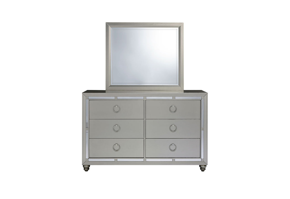 Riley - 4 Piece Full Bedroom Set (Bed, Dresser, Mirror, Nighstand) - Silver
