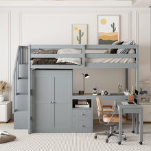 Load image into Gallery viewer, Loft Bed With Stairs, Bookshelf, Drawers, Desk & Wardrobe, Space Saving Multifunctional Furniture