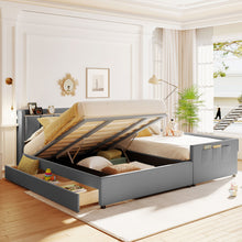 Load image into Gallery viewer, Upholstered Mother & Child Bed With Hydraulic Storage System, Drawer Box, Bedhead Storage Shelf And 2 Pairs Of Sockets & USB Ports