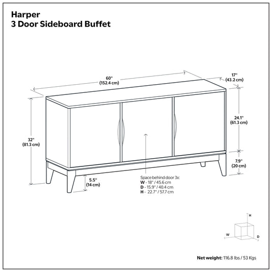 Harper - 3 Door Sideboard Buffet / Storage Cabinet - Walnut Brown - Ego Home Furniture