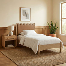 Load image into Gallery viewer, Santos - Vegan Leather Headboard And Wood Bed - Waxed Natural Frame