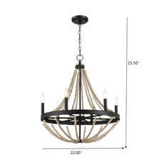 Load image into Gallery viewer, Starry - Chandelier 6 Candle Light Wood Beaded Pendant Light For Dining Room - Black / Clear