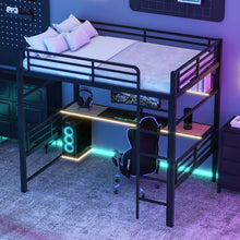 Load image into Gallery viewer, Full Size Loft Bed Frame With Storage Shelf And LED Light - Black