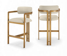 Load image into Gallery viewer, Aurum - Vegan Leather Upholstered Counter Stool With Brushed Brass Base