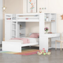 Load image into Gallery viewer, Loft Bed With A Stand Alone Bed, Shelves, Desk, And Wardrobe