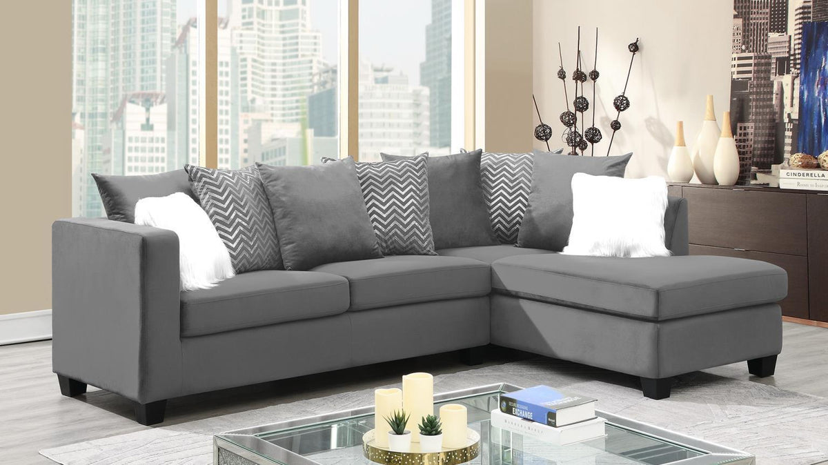 U357 - Velvet 2 Piece Sectional - Gray