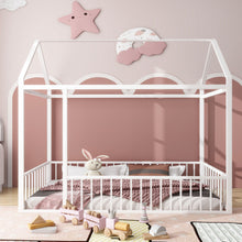 Load image into Gallery viewer, Metal Bed House Bed Frame With Fence