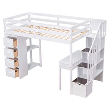 Load image into Gallery viewer, Loft Bed With Storage Drawers, Desk And Stairs With Shelves