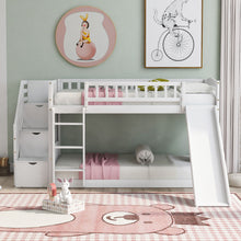 Load image into Gallery viewer, Twin Over Twin Stairway Bunk Bed With Two Drawers And Slide