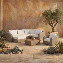 Load image into Gallery viewer, Seacrest - Olefin Water Resistant Fabric And Wicker 5 Piece Outdoor Patio Modular Sectional