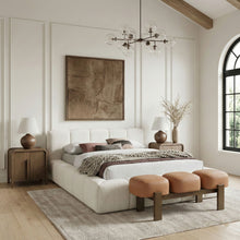 Load image into Gallery viewer, Woodcrest - Vegan Leather Upholstered Bench - Painted Brown Walnut Base