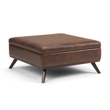 Load image into Gallery viewer, Owen - Square Coffee Table Storage Ottoman - Distressed Chestnut Brown