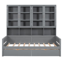Load image into Gallery viewer, Daybed With Glass Door Storage Cabinets, Built In LED Lighting And Shelves