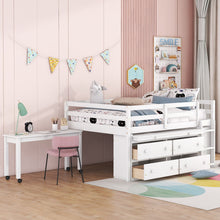 Load image into Gallery viewer, Loft Bed With Retractable Writing Desk And 4 Drawers, With Lateral Portable Desk And Shelves