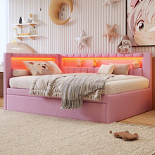 Load image into Gallery viewer, Upholstered Platform Bed With USB Ports And LED Belt