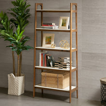 Load image into Gallery viewer, Mid - Century Design 5 Shelf Bookcase - Off White / Pecan