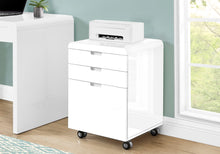 Load image into Gallery viewer, File Cabinet, Rolling Mobile, Storage Drawers, Printer Stand, Office, Work, Glossy Contemporary, Modern - White