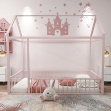 Load image into Gallery viewer, Metal Bed House Bed Frame With Fence