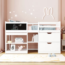 Load image into Gallery viewer, Low Loft Bed With Rolling Desk, Shelf And Drawers