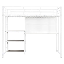 Load image into Gallery viewer, Metal Loft Bed With Desk, 3 Shelves And Ladder
