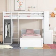 Load image into Gallery viewer, Loft Bed With A Stand Alone Bed, Shelves, Desk, And Wardrobe