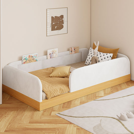 Twin Upholstered Platform Bed With Guardrail And Storage Bags - Natural - Ego Home Furniture
