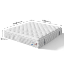 Load image into Gallery viewer, 12" Hybrid Mattress, Memory Foam & Pocket Spring Bed, Medium Firm Comfort, Spine Support, Quiet & Breathable - White - King