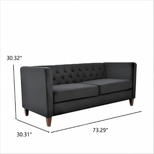 Button Tufted Loveseat, 2 Seater With Square Arm Couch For Living Room - Black