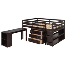 Load image into Gallery viewer, Loft Low Study Bed With Cabinet, Shelves And Rolling Portable Desk, Multiple Functions