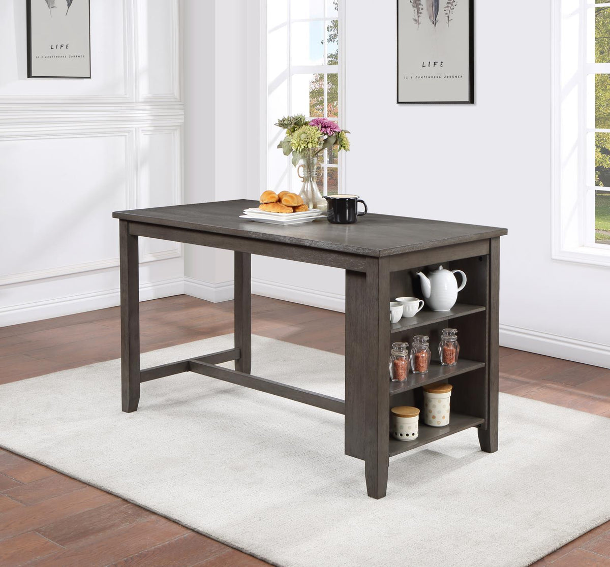D176 - 5 Piece Dining Room Set (Pub Table, 4 Stools) - Gray