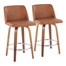 Load image into Gallery viewer, Toriano - Contemporary Fixed Height Counter Stool With Swivel & Round Footrest (Set of 2) - Walnut / Camel