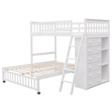 Load image into Gallery viewer, Bunk Bed With 6 Drawers And Flexible Shelves, Bottom Bed With Wheels