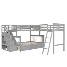 Load image into Gallery viewer, Solid L Shaped Bunk Bed With 3 Drawers, Ladder And Staircase