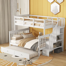 Load image into Gallery viewer, Bunk Bed With Twin Size Trundle, Storage And Guard Rail For Bedroom