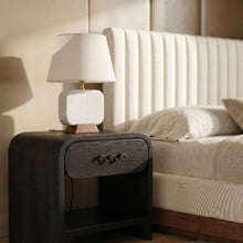 Load image into Gallery viewer, Solis - 14" Genuine Marble And Mango Wood Base With Linen Textured Fabric Shade Table Lamp