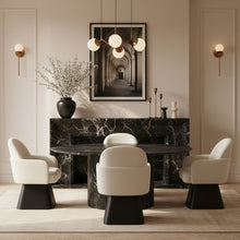 Load image into Gallery viewer, Marlowe - Linen Textured Fabric Upholstered Swivel Dining Arm Chair - Stained Black