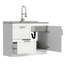 Load image into Gallery viewer, Hennessy - Laundry Utility Sink And Cabinet With Dual Sink And Pull Out Faucet - White
