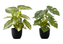 Load image into Gallery viewer, 13" Tall, Artificial Plant, Monstera Calthea, Indoor, Faux, Fake, Table, Greenery, Potted, Decorative (Set of 2) - Green / Black