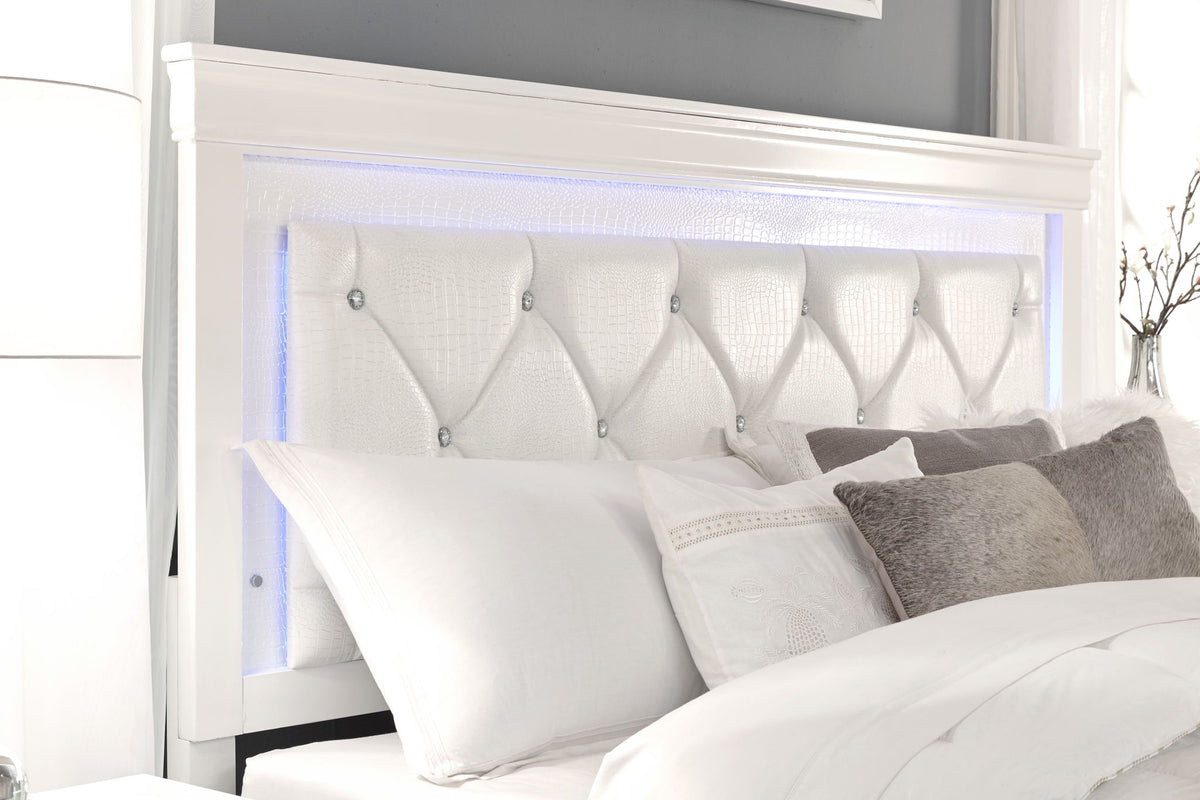 Pompei - King Bed Headboard With LED And Footboard - Metallic White