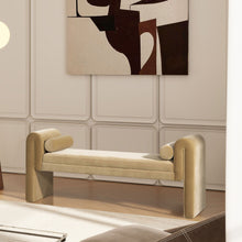 Load image into Gallery viewer, Mason - Arched Arm Bench With Bolster Pillows - Camel Brown Beige