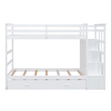 Load image into Gallery viewer, Twin Over Twin Bunk Bed With Trundle And Staircase - White