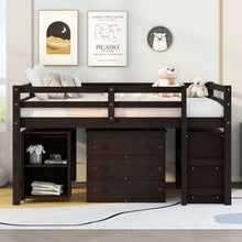 Load image into Gallery viewer, Loft Low Study Bed With Cabinet, Shelves And Rolling Portable Desk, Multiple Functions