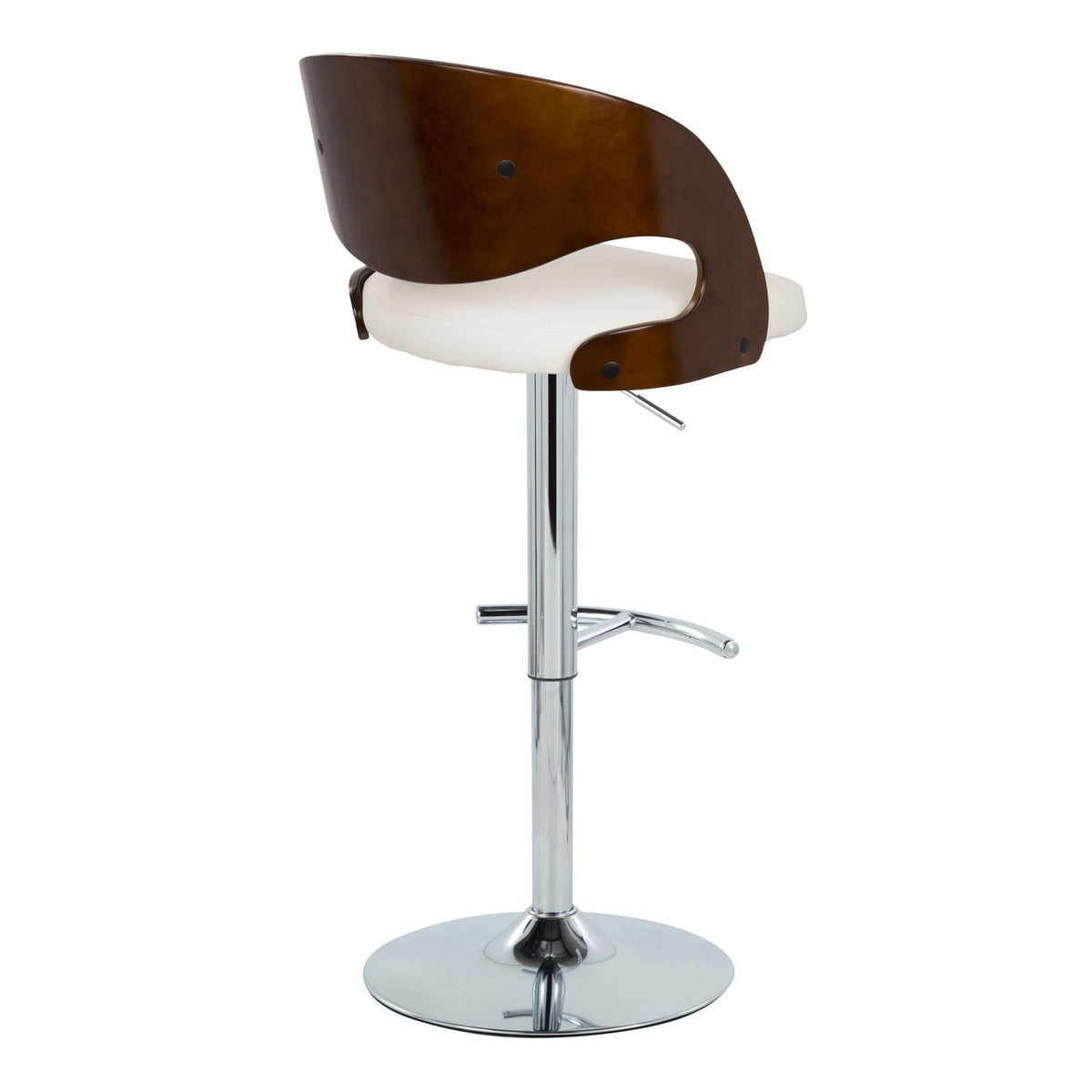 Pino - Mid-Century Modern Adjustable Barstool With Swivel With Rounded T Footrest (Set of 2) - Chrome / Cherry / White - Ego Home Furniture
