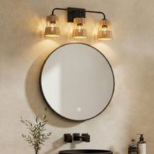 Load image into Gallery viewer, Moonlit - 3 Lights Wall Sconce With Shade, Bathroom Lighting Fixtures Over Mirror - Black / Rattan
