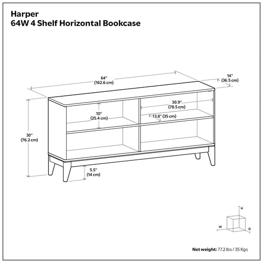 Harper - 4 Shelf Low Bookcase - Walnut Brown
