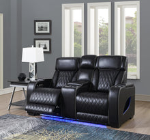 Load image into Gallery viewer, U70 - Power Reclining Loveseat With Power Headrest, Massage, Heat, Ambient Light, Storage Arms / USB - Black