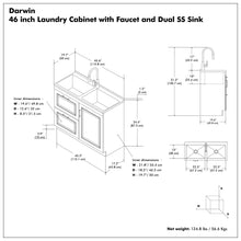 Load image into Gallery viewer, Darwin - Laundry Utility Sink And Cabinet With Dual Sinks, Pull Out Faucet - White