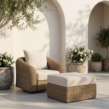 Load image into Gallery viewer, Seacrest - Olefin Water Resistant Fabric And Wicker Outdoor Patio Ottoman/Coffee Table